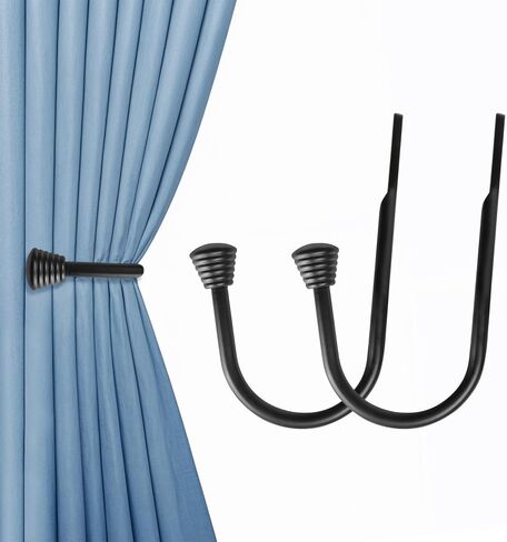 2PCS Black Curtain Holdbacks - Metal Decorative Curtain Hooks for Drapes, Curtain Tiebacks Clips Wall Mounted Curtain Tie Holders, Curtain Pull Backs Drapery Hooks with Screw for Wall in Saudi Arabia