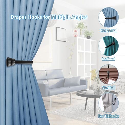 2PCS Black Curtain Holdbacks - Metal Decorative Curtain Hooks for Drapes, Curtain Tiebacks Clips Wall Mounted Curtain Tie Holders, Curtain Pull Backs Drapery Hooks with Screw for Wall in Saudi Arabia