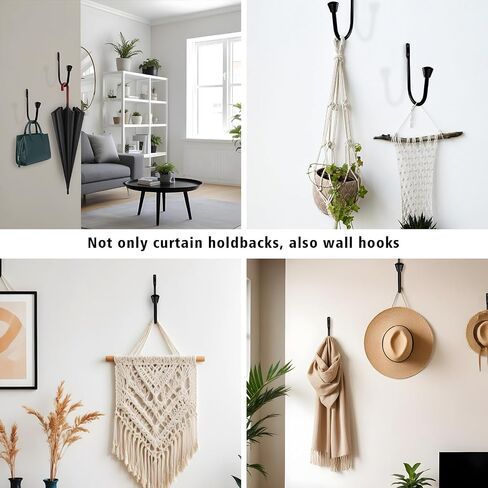 2PCS Black Curtain Holdbacks - Metal Decorative Curtain Hooks for Drapes, Curtain Tiebacks Clips Wall Mounted Curtain Tie Holders, Curtain Pull Backs Drapery Hooks with Screw for Wall in Saudi Arabia
