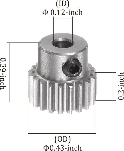 Mod 0.5 Pinion Gear 20 سنًا - [تجويف 3 مم × ارتفاع 5 مم] ترس المحرك التفاضلي المحفز لقطع غيار السيارات طراز RC، علبة التروس، استخدام المطحنة الكهربائية، الفولاذ المقاوم للصدأ، لون فضي in Saudi Arabia