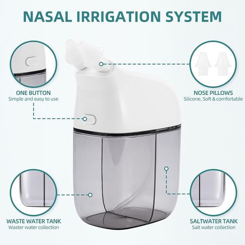 Nasal Irrigation System, Nasal Rinse Machine, Sinus Rinse Machine, Nose Sinus Cleaner Machine with Water Tank & Waste Collection Tank - 30 Saline Packets - Blue in Saudi Arabia