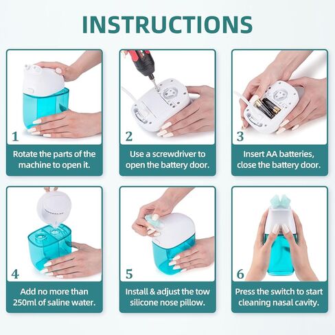 Nasal Irrigation System, Nasal Rinse Machine, Sinus Rinse Machine, Nose Sinus Cleaner Machine with Water Tank & Waste Collection Tank - 30 Saline Packets - Blue in Saudi Arabia