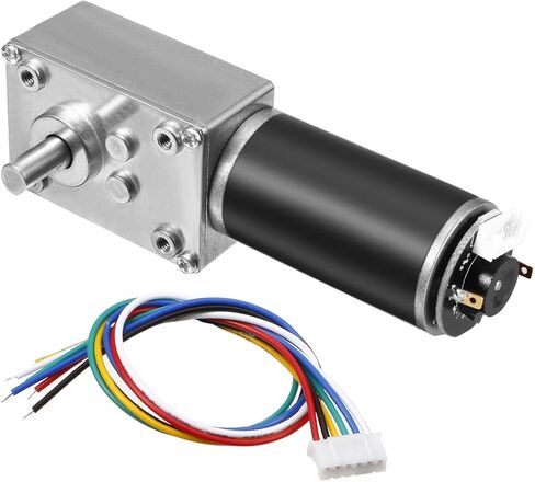 Uxcell DC 12V 55RPM 8.5Kg.cm محرك تروس دودي ذاتي القفل مع تشفير وكابل، محرك تخفيض سرعة عزم الدوران العالي in Saudi Arabia