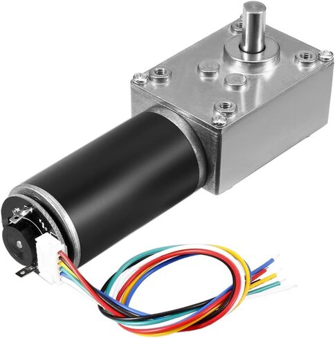 Uxcell DC 12V 55RPM 8.5Kg.cm محرك تروس دودي ذاتي القفل مع تشفير وكابل، محرك تخفيض سرعة عزم الدوران العالي in Saudi Arabia