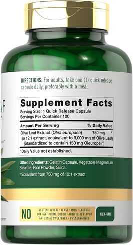 Carlyle Olive Leaf Extract Capsules | 9000mg | 200 Count | Non-GMO, Gluten Free | High Potency Supplement in Saudi Arabia