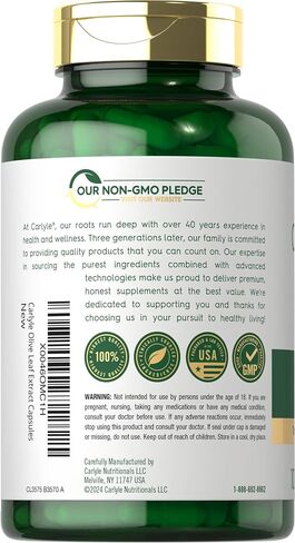 Carlyle Olive Leaf Extract Capsules | 9000mg | 200 Count | Non-GMO, Gluten Free | High Potency Supplement in Saudi Arabia