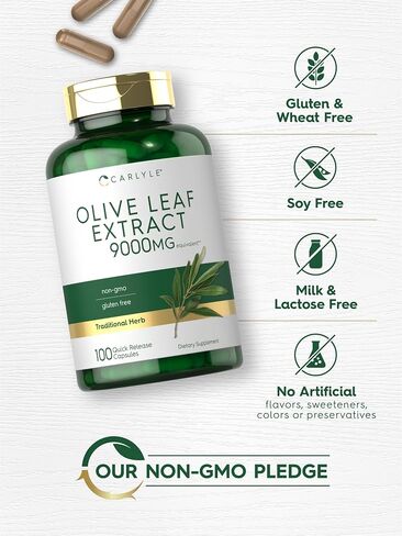 Carlyle Olive Leaf Extract Capsules | 9000mg | 200 Count | Non-GMO, Gluten Free | High Potency Supplement in Saudi Arabia