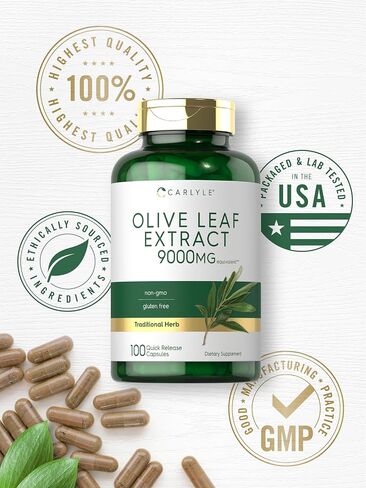 Carlyle Olive Leaf Extract Capsules | 9000mg | 200 Count | Non-GMO, Gluten Free | High Potency Supplement in Saudi Arabia