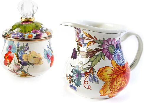 MACKENZIE-CHILDS Enamel Creamer and Sugar-Bowl Set, Cream Dispenser and Sugar Holder, Unique Kitchen Decor, Rosy Check in Saudi Arabia