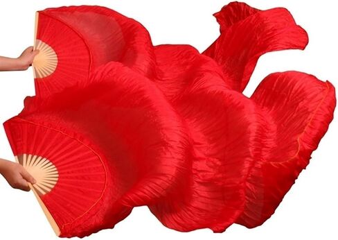 1 Pair(Left+Right) Belly Dance Fan Artificial Silk Bamboo Fans,Colorful Dancing Fabric Fans,Long Folding Belly Dance Fans for Dancing,Length 180cm Width 90cm. in Saudi Arabia