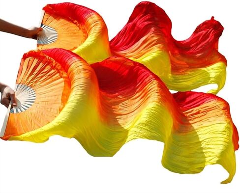 1 Pair(Left+Right) Belly Dance Fan Artificial Silk Bamboo Fans,Colorful Dancing Fabric Fans,Long Folding Belly Dance Fans for Dancing,Length 180cm Width 90cm. in Saudi Arabia