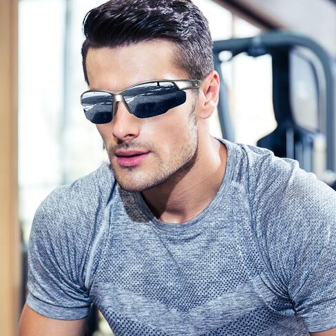 Myiaur Sports Sunglasses for Men Polarized Semi Rimless Wrap Around Sun Glasses UV Protection for Running, Cycling, Fishing in Saudi Arabia