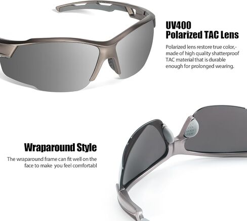 Myiaur Sports Sunglasses for Men Polarized Semi Rimless Wrap Around Sun Glasses UV Protection for Running, Cycling, Fishing in Saudi Arabia