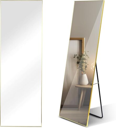 YSSOA Full Length Mirror, Floor Mirror, Standing Mirror, Leaning Mirror, Full Body Mirror, Large Mirror, Bedroom Mirror with Black Aluminium Frame, Black, 65"x22" in Saudi Arabia