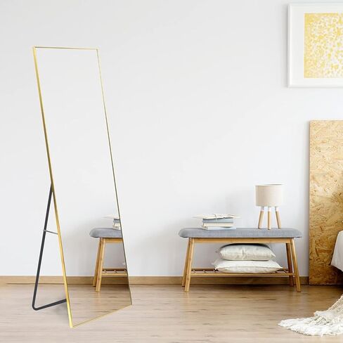 YSSOA Full Length Mirror, Floor Mirror, Standing Mirror, Leaning Mirror, Full Body Mirror, Large Mirror, Bedroom Mirror with Black Aluminium Frame, Black, 65"x22" in Saudi Arabia