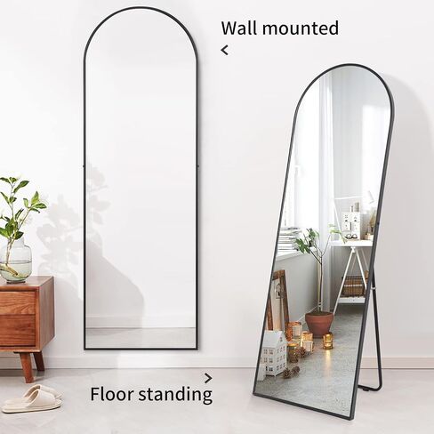 YSSOA Full Length Mirror, Floor Mirror, Standing Mirror, Leaning Mirror, Full Body Mirror, Large Mirror, Bedroom Mirror with Black Aluminium Frame, Black, 65"x22" in Saudi Arabia