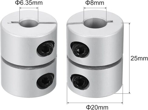 uxcell 2pcs Shaft Coupling 6.35mm to 8mm Aluminium Single Split Clamping Coupling, Rigid Stepper Motor Wheel Coupler Joint Connector for DIY Model, 3D Printers in Kuwait
