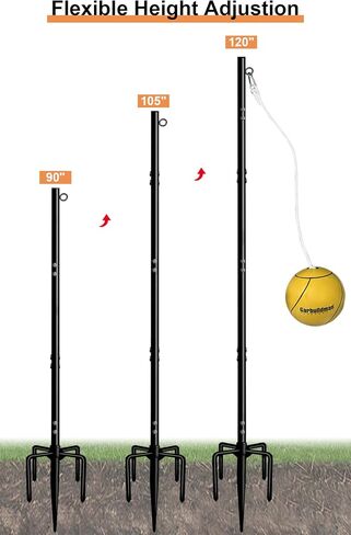 Garbuildman Tetherball Set with Ball & Rope for Outdoor Backyard, Adjustable Tether Ball Pole with Screw Reinforcement 5-Prong Base for Playground, Outside Ball Games Sports for Kids & Adults in Saudi Arabia