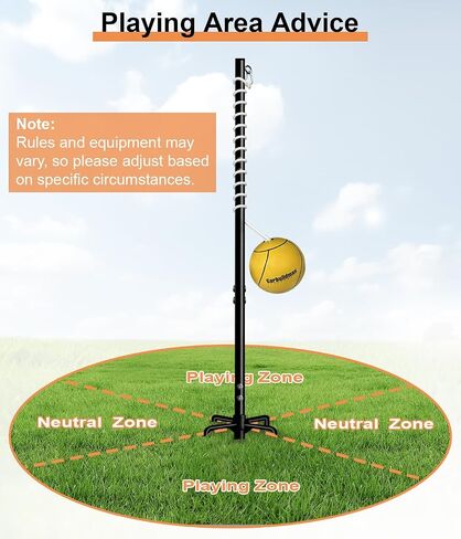 Garbuildman Tetherball Set with Ball & Rope for Outdoor Backyard, Adjustable Tether Ball Pole with Screw Reinforcement 5-Prong Base for Playground, Outside Ball Games Sports for Kids & Adults in Saudi Arabia