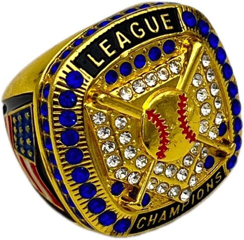 Discount Sports Rings HOME PLATE LEAGUE CHAMPION RING — GOLD BODY, BLUE STONE Item 5-34, Clear,Blue,Gold in Saudi Arabia