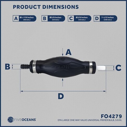 Five Oceans 3/8-Inch Fuel Primer Bulb, Universal Outboard Fuel Line Primer Bulb, Large EPA/CARB Approved, Compatible with Ethanol Blended Fuels - FO4279 in Saudi Arabia