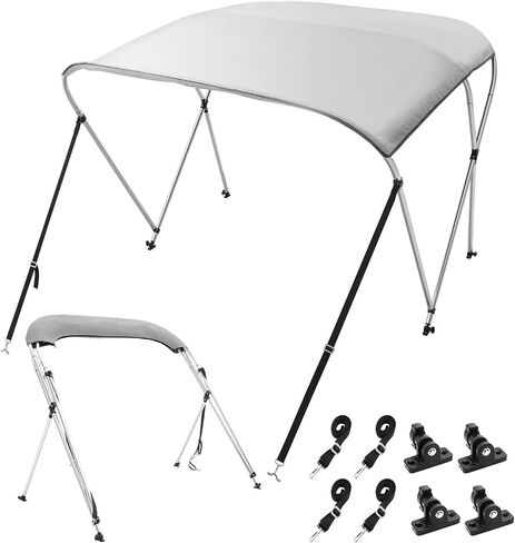 VEVOR 3 Bow Bimini Top Boat Cover, 900D Polyester Canopy with 1" Aluminum Alloy Frame, Waterproof and Sun Shade, Includes Storage Boot, 4 Straps, 2 Support Poles, 6'L x 46"H x 67"-72"W, Pacific Blue in Saudi Arabia