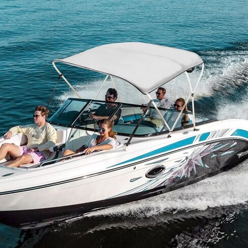 VEVOR 3 Bow Bimini Top Boat Cover, 900D Polyester Canopy with 1" Aluminum Alloy Frame, Waterproof and Sun Shade, Includes Storage Boot, 4 Straps, 2 Support Poles, 6'L x 46"H x 67"-72"W, Pacific Blue in Saudi Arabia