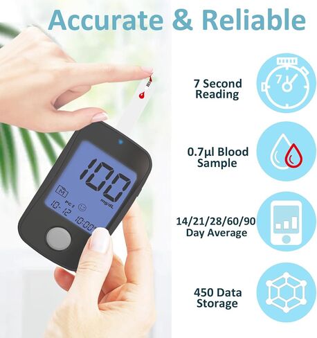 TD-4125 Superior to Most Blood Glucose Monitor Kit, Patented 2+2 Bio Tech, 100 Glucometer Strips & Lancets, 1 Blood Sugar Monitor & Lancing Device, No Coding Diabetes Test Kit, Larger Backlight Screen in Saudi Arabia