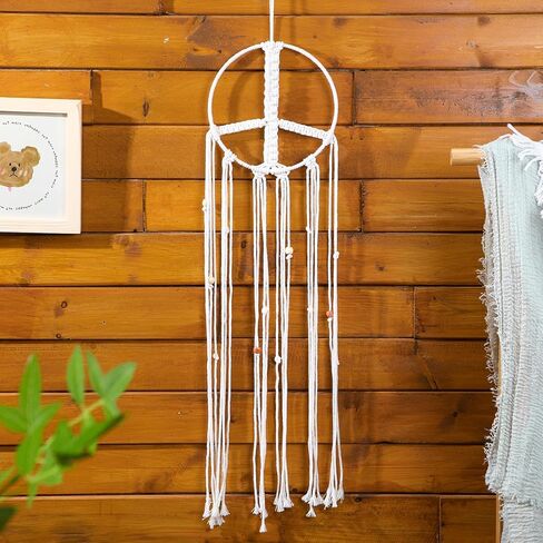 Macrame Wall Hanging Peace Sign with Woven Tassels and Wooden Beads Hippie Wall Decor Peace Sign Decor Boho Dream Catcher for Home Bedroom Decor Craft Gifts in Saudi Arabia