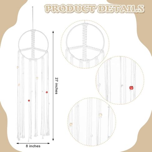 Macrame Wall Hanging Peace Sign with Woven Tassels and Wooden Beads Hippie Wall Decor Peace Sign Decor Boho Dream Catcher for Home Bedroom Decor Craft Gifts in Saudi Arabia
