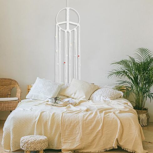 Macrame Wall Hanging Peace Sign with Woven Tassels and Wooden Beads Hippie Wall Decor Peace Sign Decor Boho Dream Catcher for Home Bedroom Decor Craft Gifts in Saudi Arabia