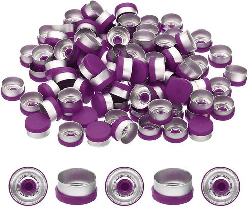PATIKIL 13mm Flip Off Caps, 100 Pcs Flip Off Caps Flip Off Seals Flip Off Vial Seals Plastic Aluminum Caps Cover for Glass Vial, Purple in Saudi Arabia