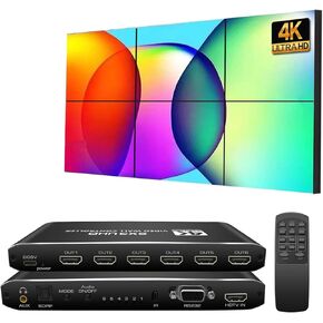 وحدة تحكم جدار الفيديو 2X3 4K، مدخل إشارة HDMI وDVI 4k يجعل 6 شاشات تلفزيون في شاشة عرض حائط واحدة تدعم جهاز التحكم عن بعد بالأشعة تحت الحمراء/RS232 ودوران 180 درجة، تدعم وحدة تحكم جدار الفيديو 2x2 4k 1x1، 1x2، 1x3، 1X4، 1x5 in Kuwait