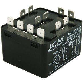 ICM Controls UMSR-50 Universal Motor Starting Relay, 50 Amp, Patented Differential Voltage Sensing, Voltage Rating 110V - 270V AC, Single Phase (Maximum Voltage Contact Rating 502V AC)