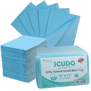 100PCs Dental Grade Scudo 7.2g 3Ply Dental Bibs by VASTMED | Soft & Waterproof Disposable Bib Sheet for Patients 13" x 18" | Dentist Tray Cover and Nail Table Cover Supplies