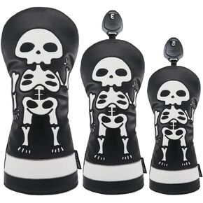 Skull Golf Club Head Covers - 1pc or Set Golf Headcovers - Driver Headcover Fairway 3 Wood Headcover Head Cover Hybrid Headcover (D+F+H)