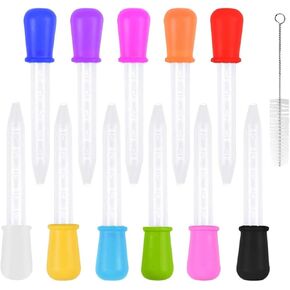 11 Colors Liquid Droppers Clear Medicine Silicone and Plastic Pipettes Eye Dropper with Bulb Tip for Kids Candy Molds，Feed liquid dropper，Equipped with cleaning brush，For DIY Projects(5 ml）