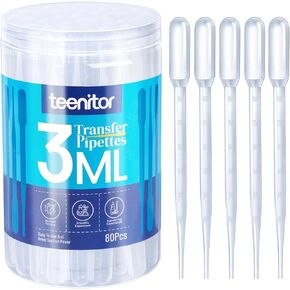 Teenitor 80PCS 3ML Pipette Dropper, Eye Dropper, Disposable Plastic Eye Droppers for Crafts, Droppers for Oils Transfer Pipettes for Essential Oil Makeup Science