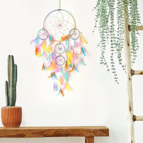 DULI Dream Catcher Traditional Indian Dreamcatcher Wall Art for Bedrooms, Home Wall, Hanging Design, Height 75 cm Dream Catchers(Blue),Metal, Feathers Dreamcatcher (Big Blue)