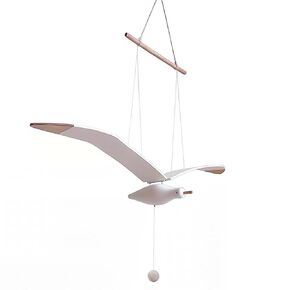Flying Seagull Wooden Hanging Mobile Ceiling Decor Creative Home Artwork for Balcony, Baby Mobile Crib, Unique Ornaments for Apartment Restaurant Nursery Room Patio, White