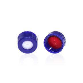HPLC Pre-Slit 9-425 Screw Thread Vial Blue Caps, 2ml autosampler vial caps, 9mm, Red PTFE/White Silicone Septa, 100 pcs/pk