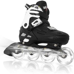 Nattork Kids Inline Skates ديكورات سيارات السباق الرائعة للأولاد والبنات والأطفال، 4 مقاسات زلاجات رباعية قابلة للتعديل مع جميع العجلات المضيئة - هدية عيد ميلاد للرياضات الداخلية والخارجية