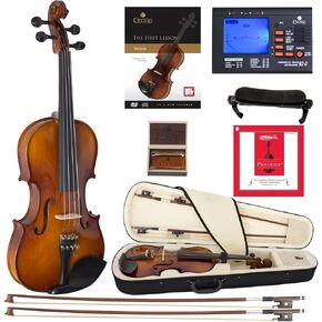 Cecilio CVN-320L Solidwood Ebony Fitted LEFT-HANDED Violin with D'Addario Prelude Strings, Size 4/4 (Full Size)