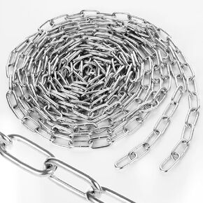 1/8" Stainless Steel Link Chain, Galvanized Metal Chain, 32.8 Ft Small Strong Chain Link Chain, Utility Metal Decorative Chain Camping Pet Dog Chain Hanging Chain for Bird Feeder Planters Signs
