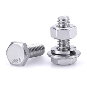 1/4-20 x 3 (10 Sets) Stainless Steel Hex Bolts Screws with Nuts Flat Washers Lock Washers, 304 SS 18-8, Hexagon Head, Fully Machine Threaded, Bright Finish