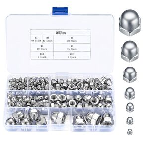 Hex Acorn Bolt Covers, 165pcs Acorn Cap Nuts, Black Dome Nut Caps, Alloy Steel Dome Acorn Bolt Cup Nuts Protector Caps for Protection Threads Rods Bolts, M3 M4 M5 M6 M8 M10 M12 (Black)