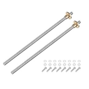 uxcell 2 Pcs 250mm / 10 Inch Tr8x4 Stainless Steel Lead Screw with T8 Brass Nut - [ Acme Thread, 2mm Pitch, 8mm Lead ] for 3D Printer Z Axis, CNC Machine