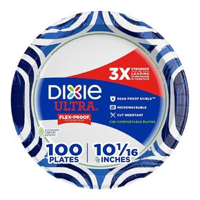 Dixie Ultra, Large Paper Plates, 10 Inch, 100 Count, 3X Stronger*, Heavy Duty, Microwave-Safe, Soak-Proof, Cut Resistant, Disposable Plates For Heavy, Messy Meals