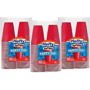 Hefty Party On Disposable Plastic Cups, Red, 18 Ounce, 50 Count
