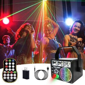 Party Lights Disco Dance DJ Lights 3IN1 Party light,LED Strobe,RGB LED Projection and Red/Green Laser patterns,Sound Active for Karaoke,Birthday,Bar,Stage,Halloween,Xmas,Rave Parties,House Parties